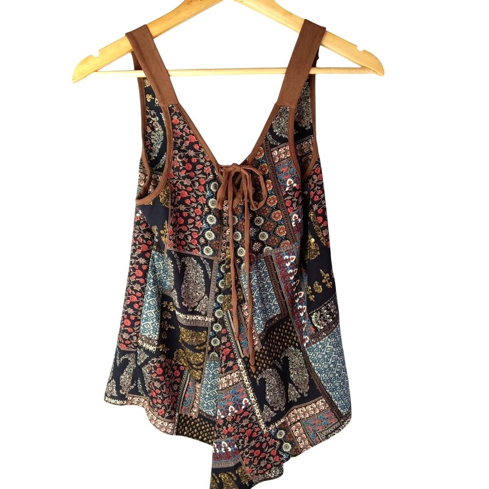 Wrangler Multi-Color Patchwork Lace-Up Tank Top